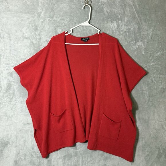 PHENIX Open Front Cardigan Cape Sweater Pockets One Size 100% Cashmere Red - Picture 1 of 7